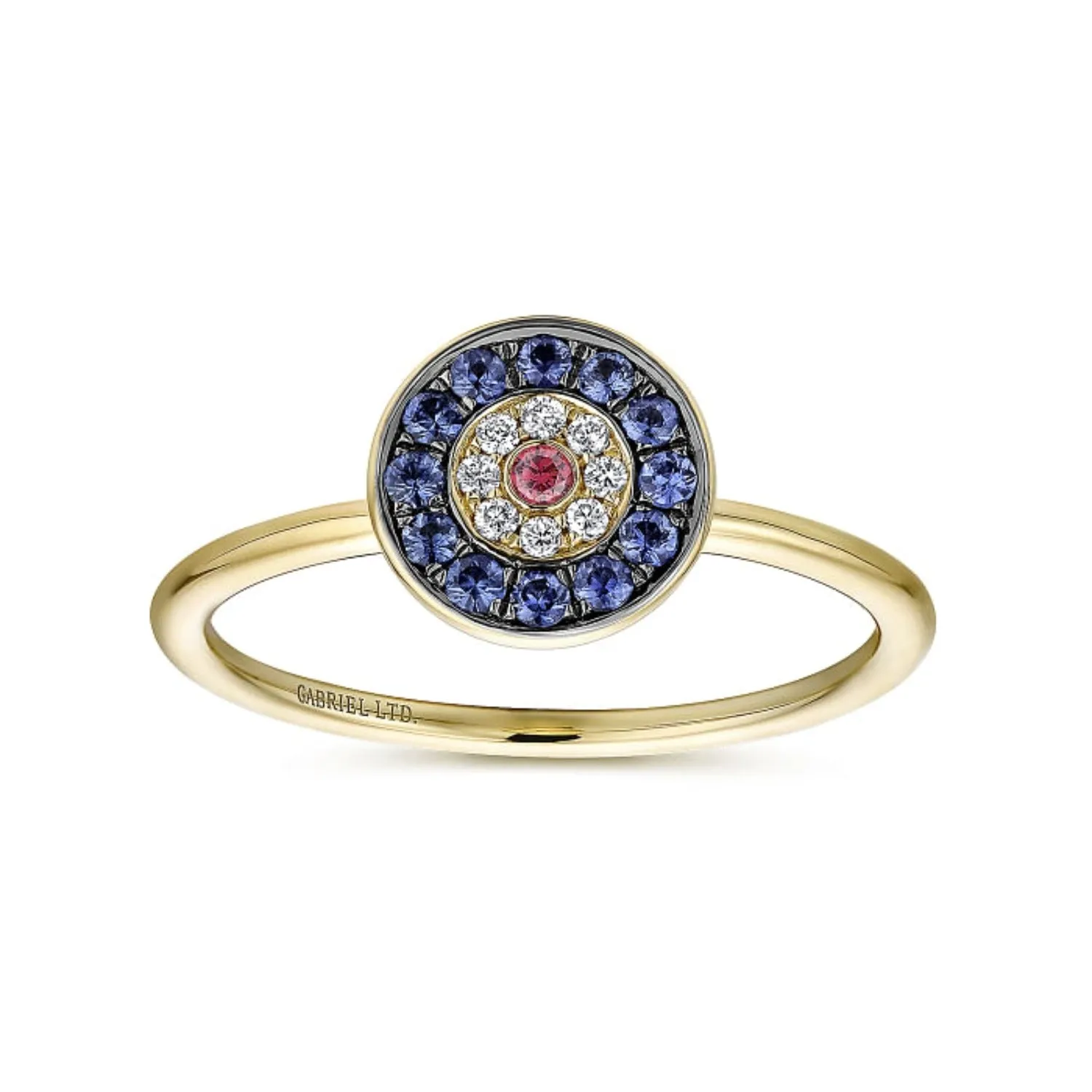 Gabriel & Co. Round "Evil Eye" Diamond, Sapphire, and Ruby Ring