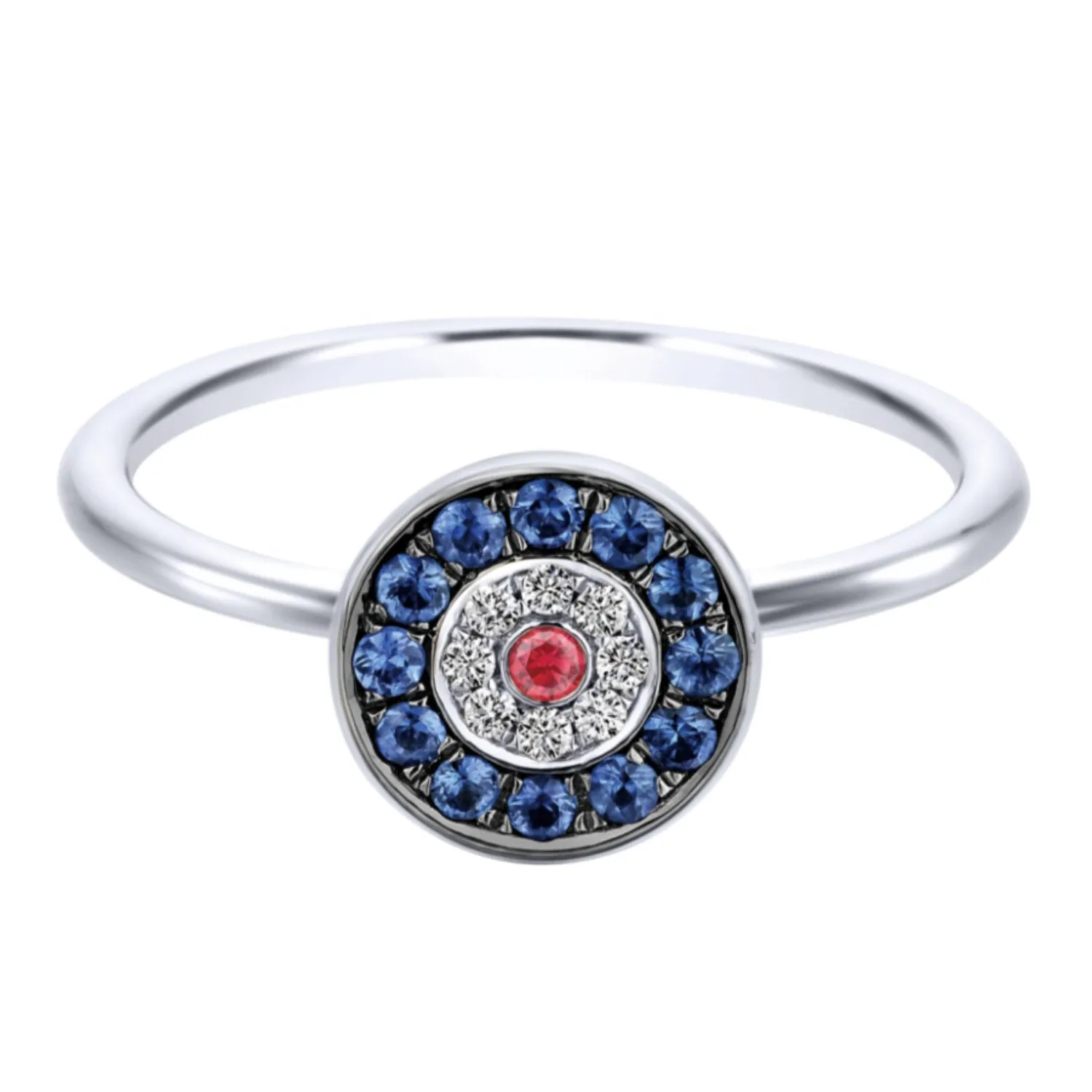 Gabriel & Co. Round "Evil Eye" Diamond, Sapphire, and Ruby Ring