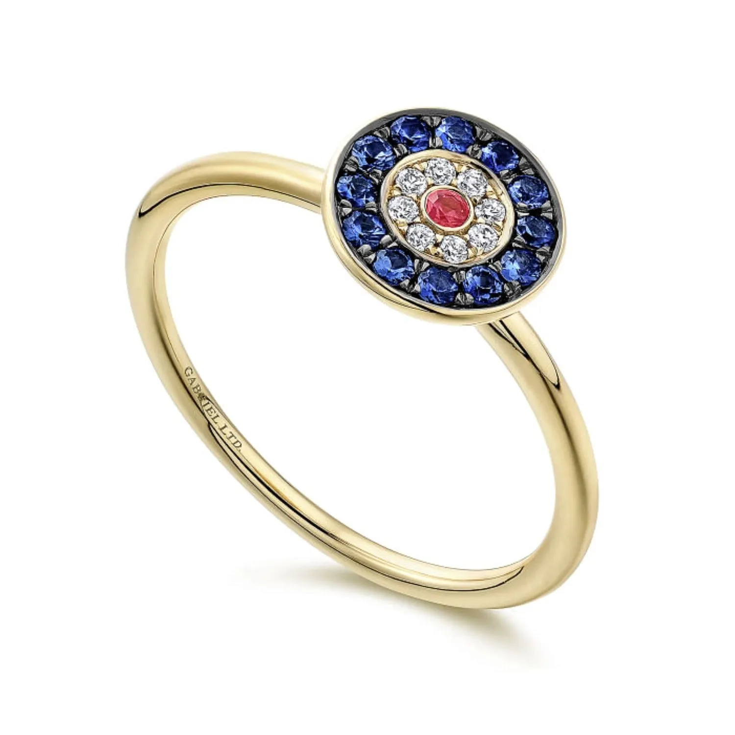 Gabriel & Co. Round "Evil Eye" Diamond, Sapphire, and Ruby Ring