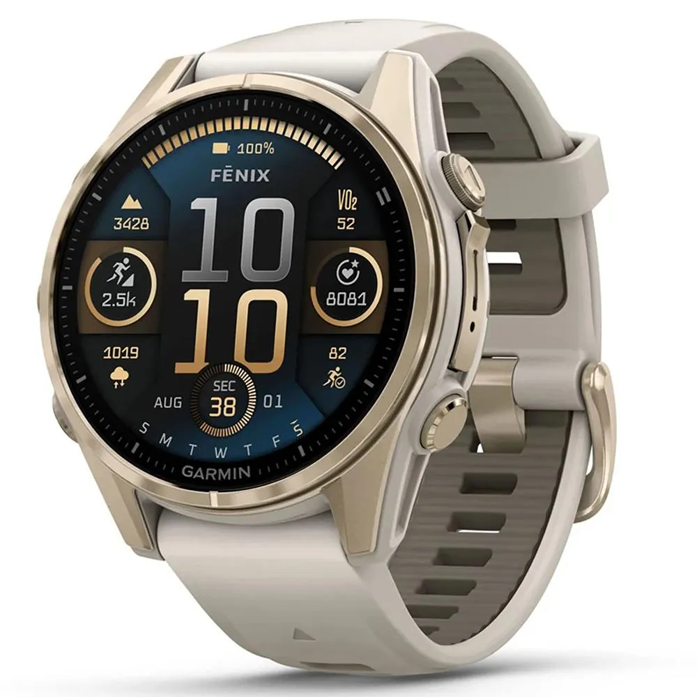 Garmin Fenix 8 43 mm AMOLED Sapphire Gold with Gray Band 2 Year Warranty Bundle