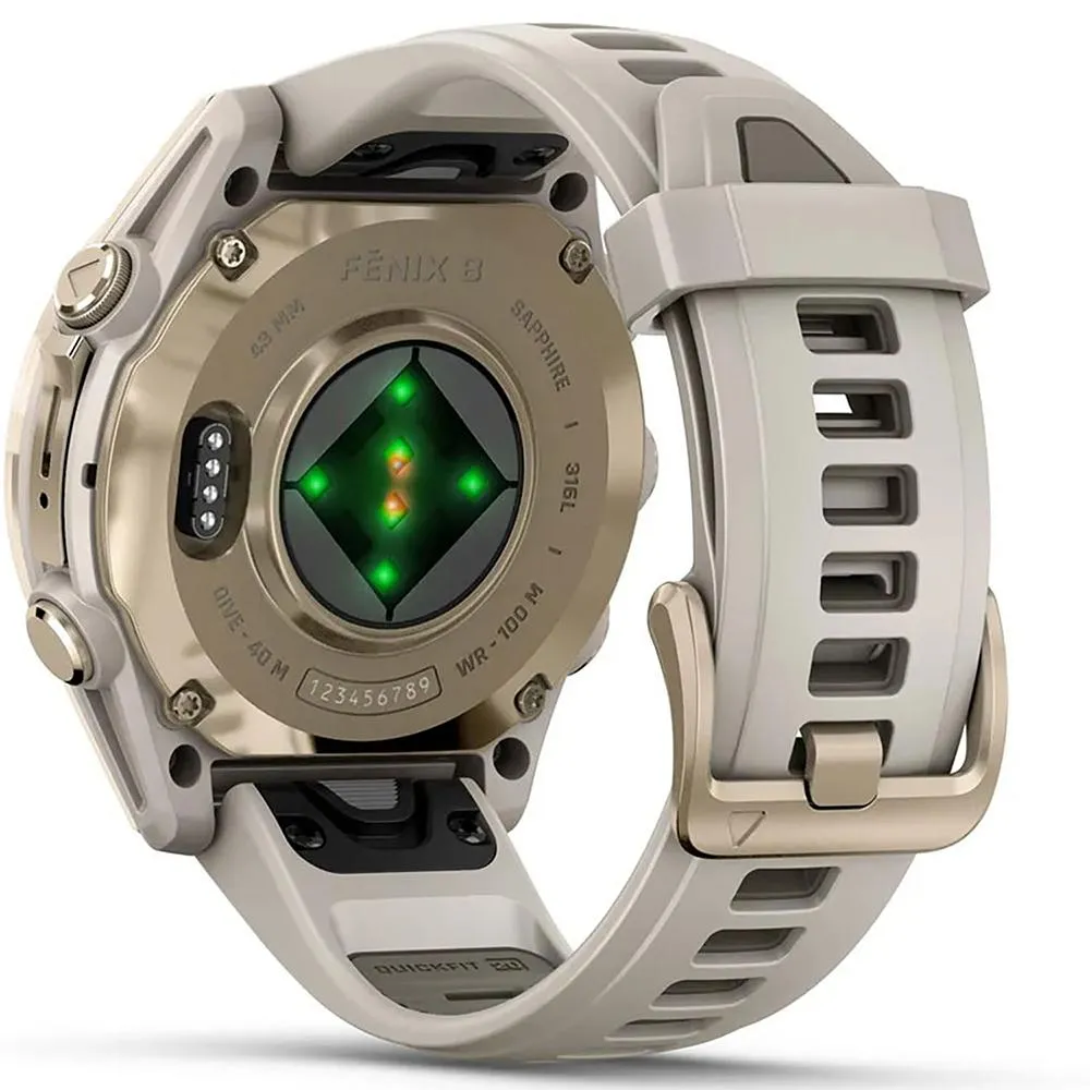 Garmin Fenix 8 43 mm AMOLED Sapphire Gold with Gray Band 2 Year Warranty Bundle