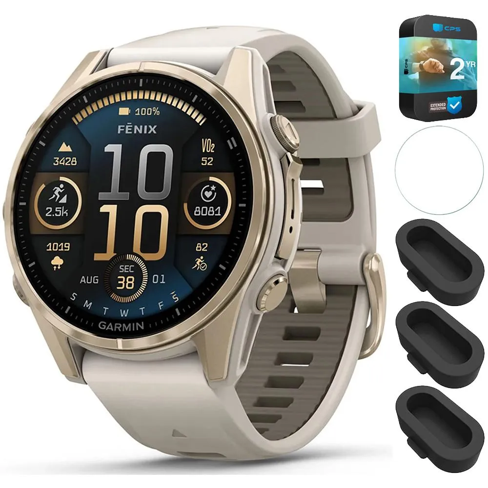 Garmin Fenix 8 43 mm AMOLED Sapphire Gold with Gray Band 2 Year Warranty Bundle