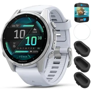 Garmin Fenix 8 43 mm AMOLED Silver with Whitestone Band   2 Year Warranty Bundle