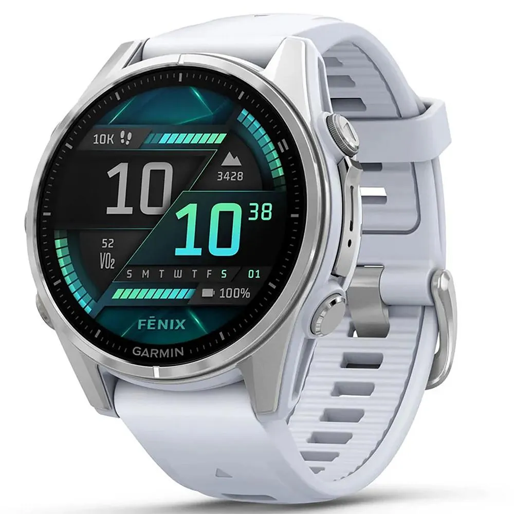 Garmin Fenix 8 43 mm AMOLED Silver with Whitestone Band   2 Year Warranty Bundle