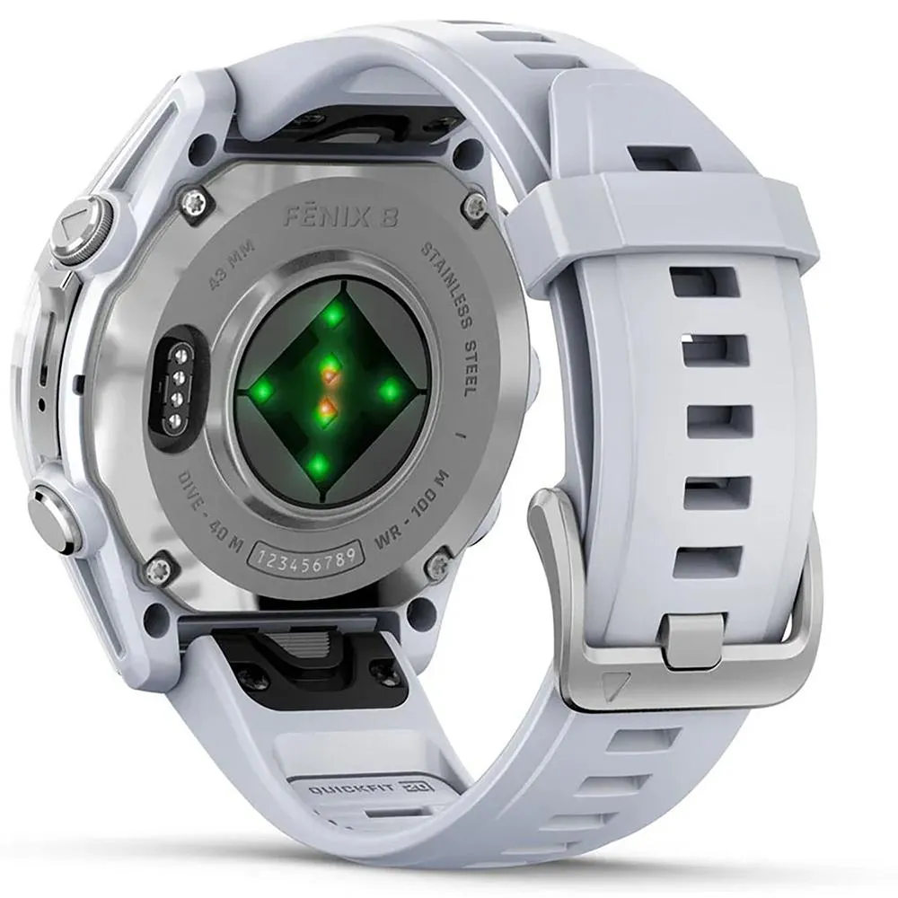 Garmin Fenix 8 43 mm AMOLED Silver with Whitestone Band   2 Year Warranty Bundle