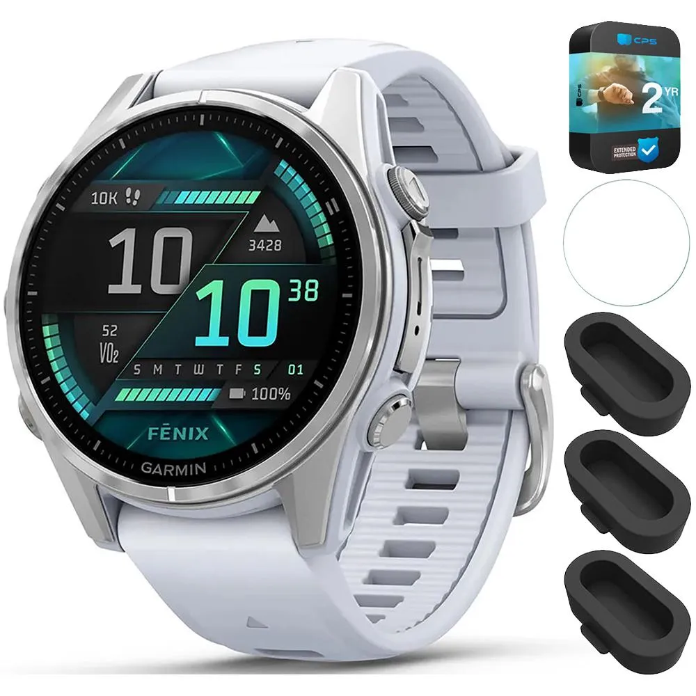 Garmin Fenix 8 43 mm AMOLED Silver with Whitestone Band   2 Year Warranty Bundle