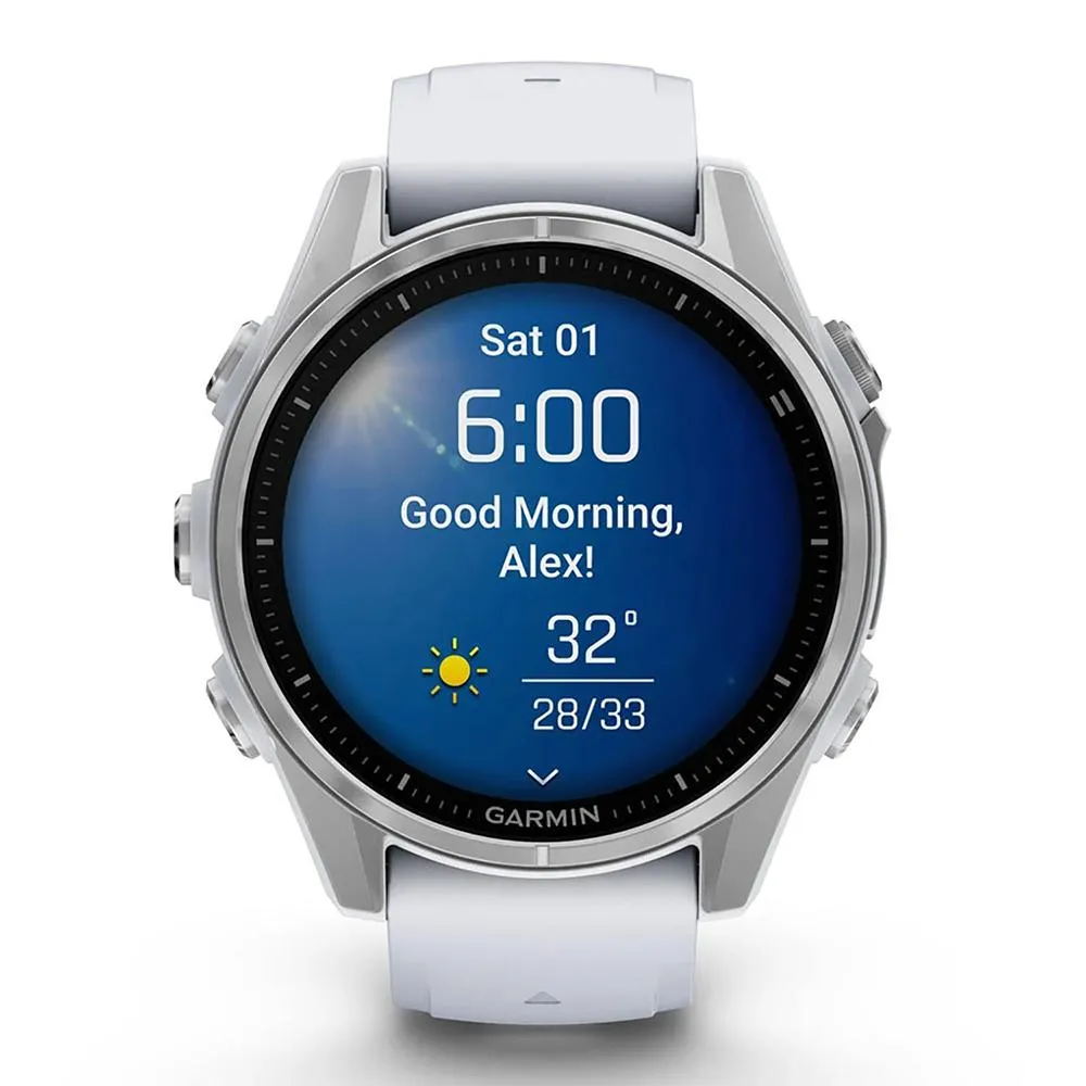 Garmin Fenix 8 43 mm AMOLED Silver with Whitestone Band   2 Year Warranty Bundle