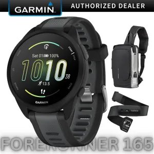 Garmin Forerunner 165 Music Smart Sport Watch Black  Slate Gray   HRM 200 (XS-S) Bundle