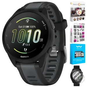 Garmin Forerunner 165 Music Smart Sport Watch, Black   Slate Gray w/ Fitness Bundle