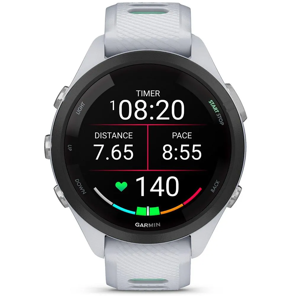 Garmin Forerunner 265S GPS Smartwatch Whitestone/Neo with Charging Dock Bundle