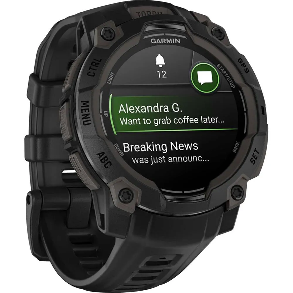Garmin Instinct 3 - 45 mm GPS Smartwatch AMOLED Black   2 Year Warranty Bundle