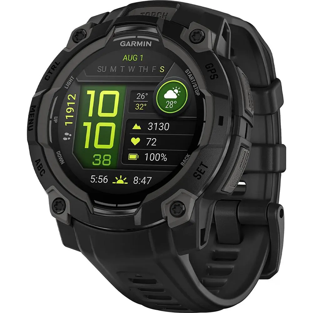 Garmin Instinct 3 - 45 mm GPS Smartwatch AMOLED Black   2 Year Warranty Bundle