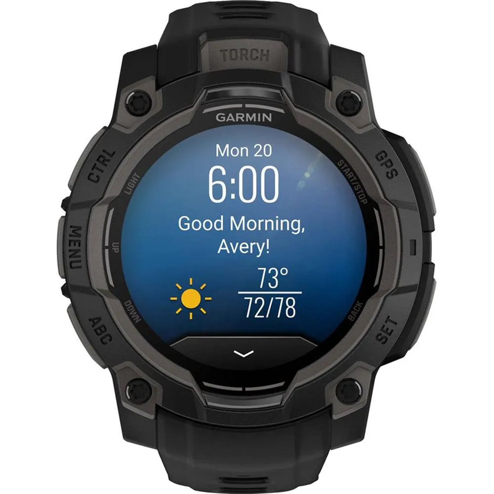 Garmin Instinct 3 - 45 mm GPS Smartwatch AMOLED Black   2 Year Warranty Bundle
