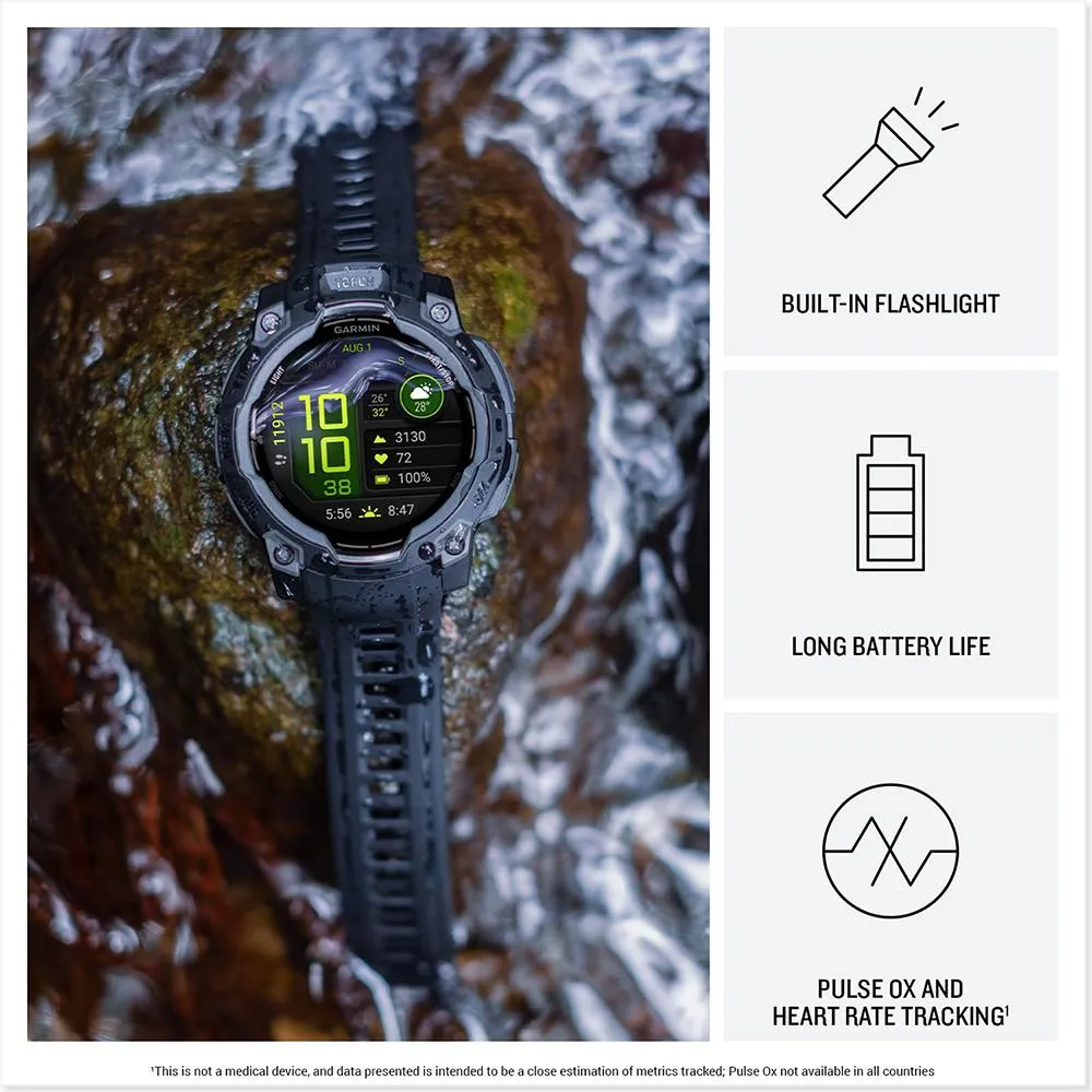 Garmin Instinct 3 - 45 mm GPS Smartwatch AMOLED Black   2 Year Warranty Bundle