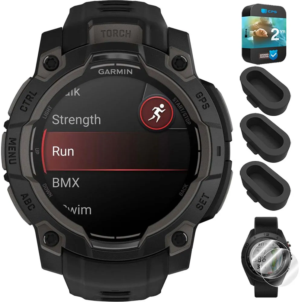 Garmin Instinct 3 - 45 mm GPS Smartwatch AMOLED Black   2 Year Warranty Bundle