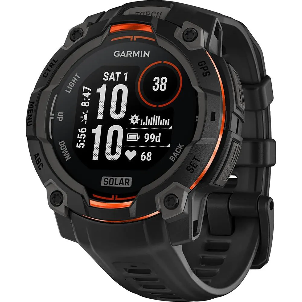 Garmin Instinct 3 - 45 mm GPS Smartwatch SOLAR Black with 2 Year Warranty Bundle
