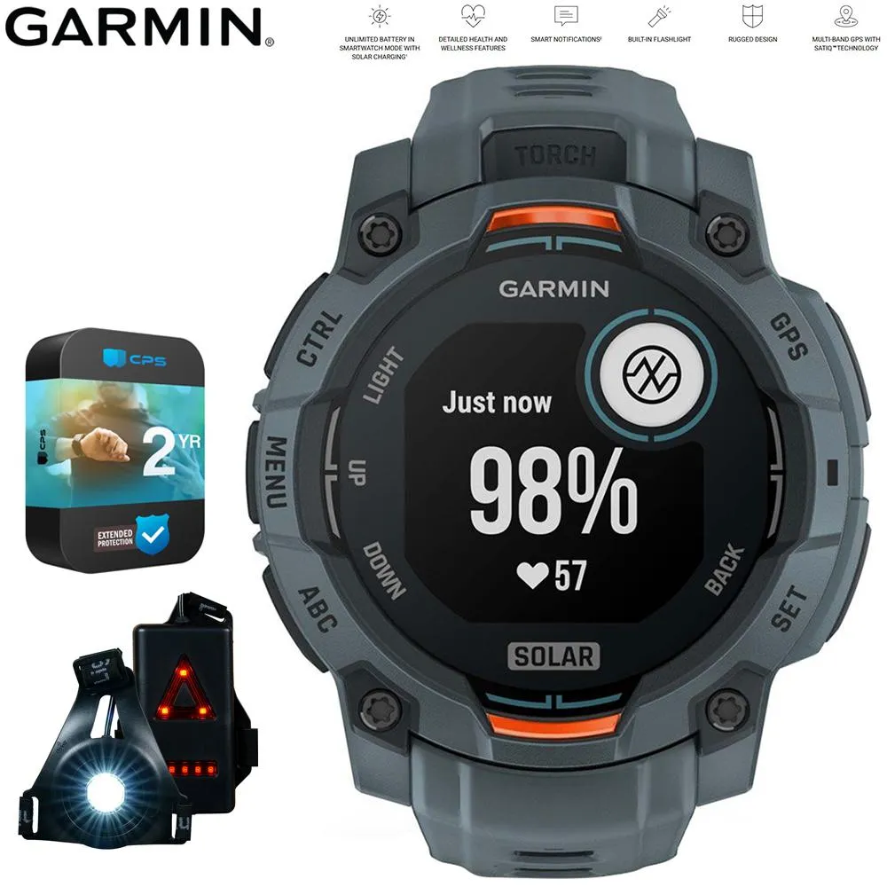 Garmin Instinct 3 45 mm Smartwatch SOLAR Twilight   Light   2 Yr Warranty Bundle