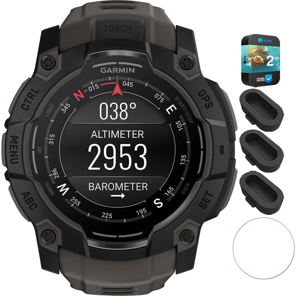 Garmin Instinct 3 - 50 mm GPS Smartwatch AMOLED Black   2 Year Warranty Bundle