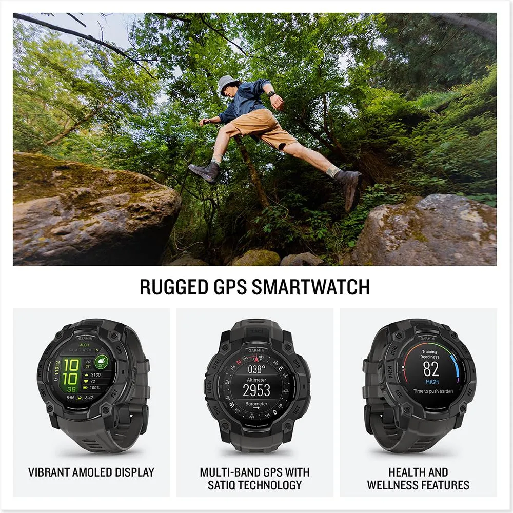 Garmin Instinct 3 - 50 mm GPS Smartwatch AMOLED Black   2 Year Warranty Bundle