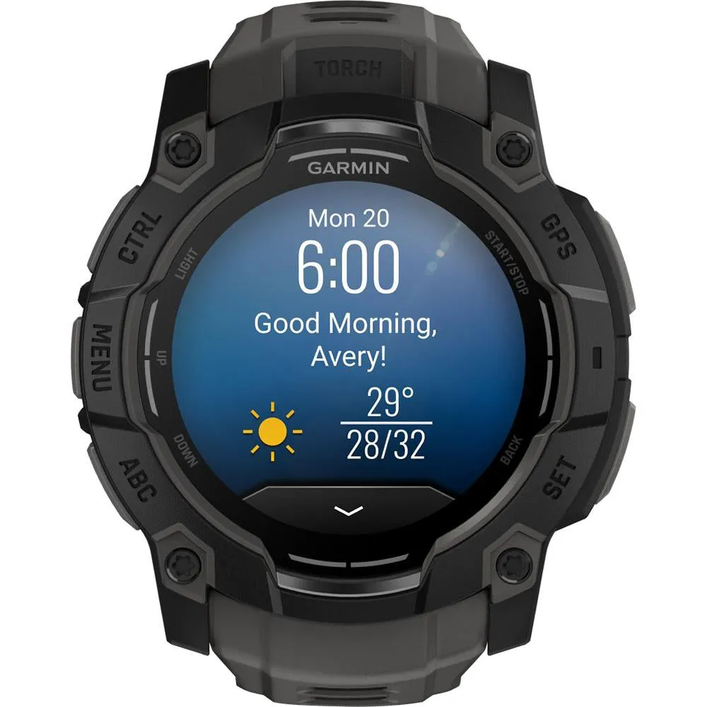 Garmin Instinct 3 - 50 mm GPS Smartwatch AMOLED Black   2 Year Warranty Bundle