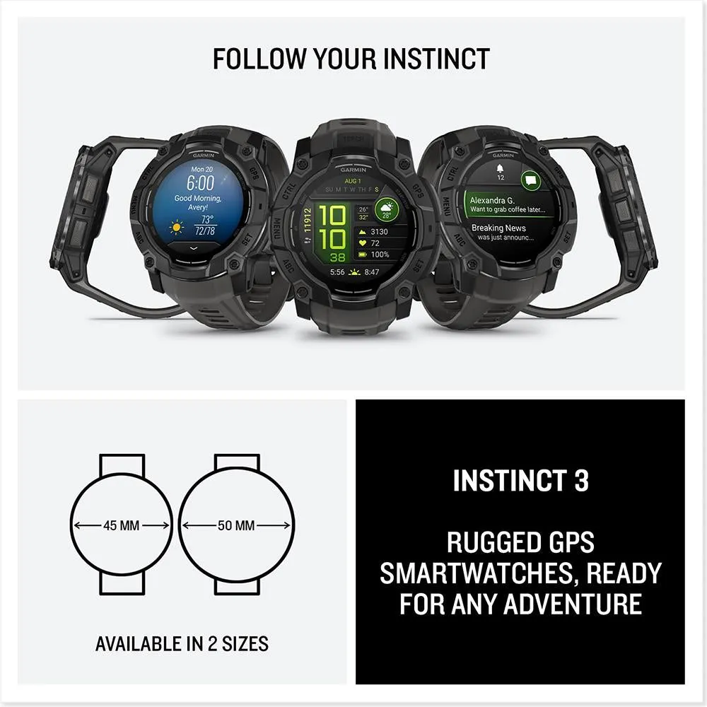 Garmin Instinct 3 - 50 mm GPS Smartwatch AMOLED Black   2 Year Warranty Bundle