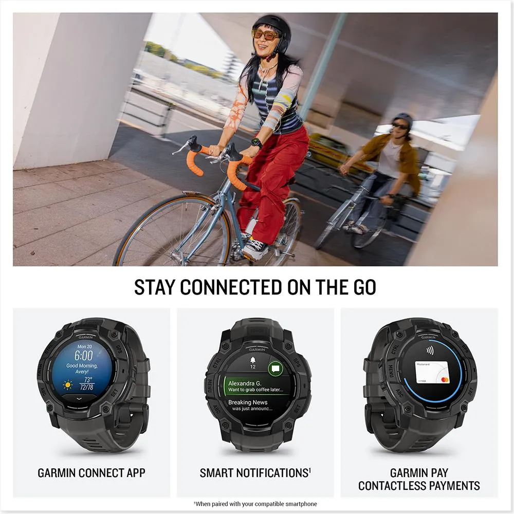Garmin Instinct 3 - 50 mm GPS Smartwatch AMOLED Black   2 Year Warranty Bundle