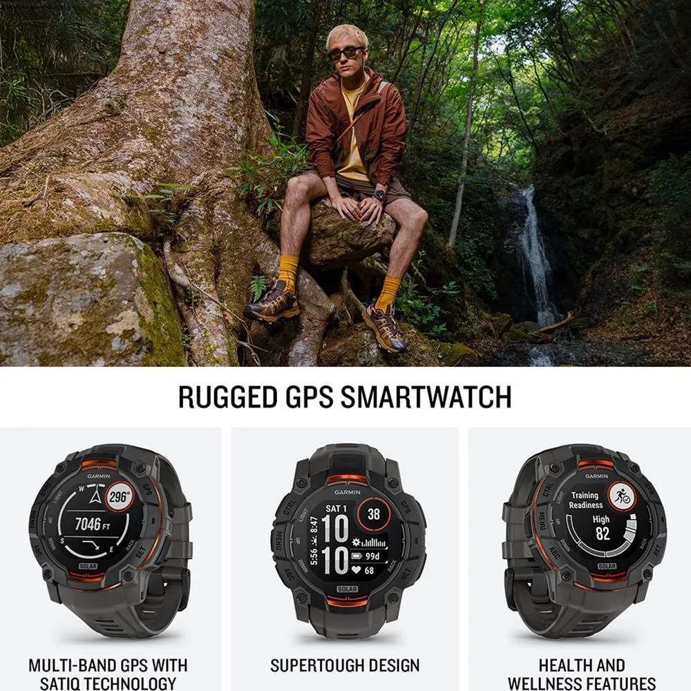 Garmin Instinct 3 - 50 mm GPS Smartwatch SOLAR Black with 2 Year Warranty Bundle