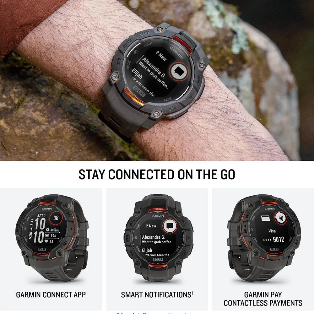 Garmin Instinct 3 - 50 mm GPS Smartwatch SOLAR Black with 2 Year Warranty Bundle