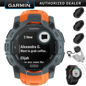 Garmin Instinct 3 - 50 mm GPS Smartwatch, SOLAR   Charging Dock   Protector Bundle