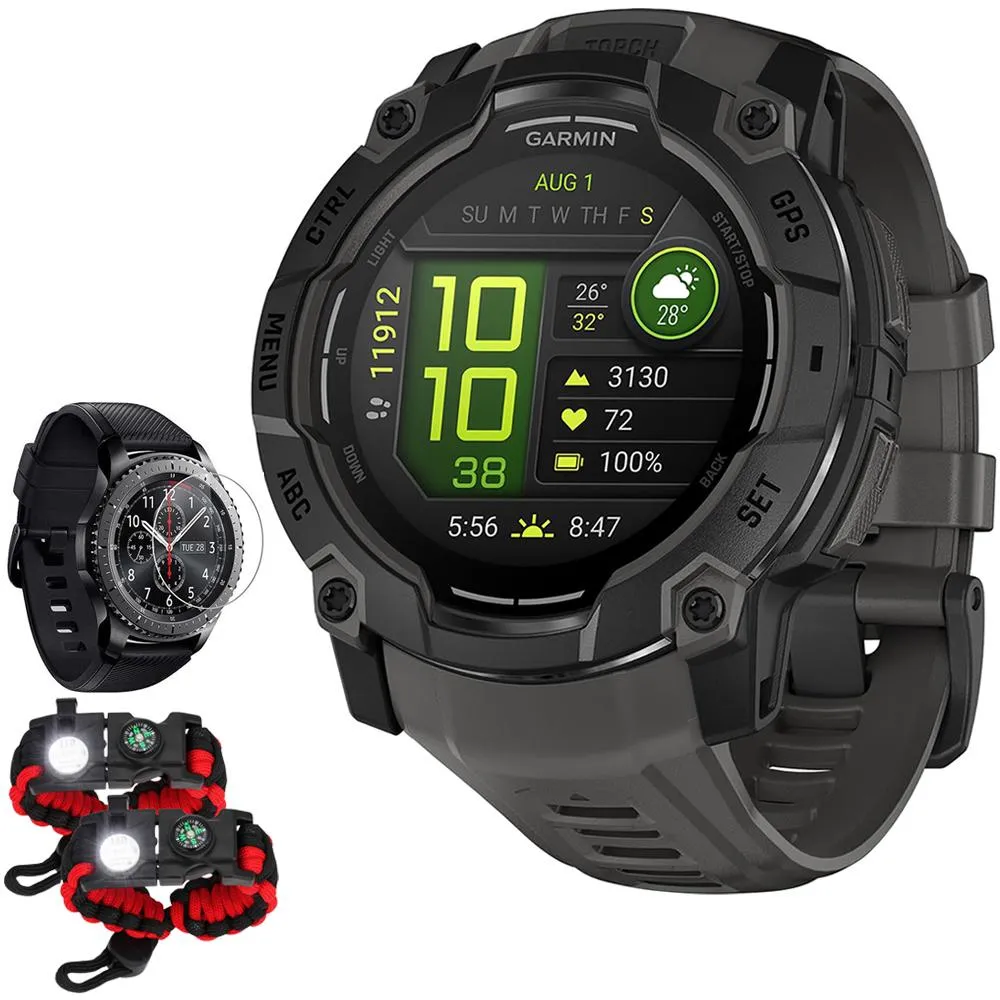 Garmin Instinct 3 50mm GPS Smartwatch, AMOLED, Black w/ Black Band   Accessories Bundle