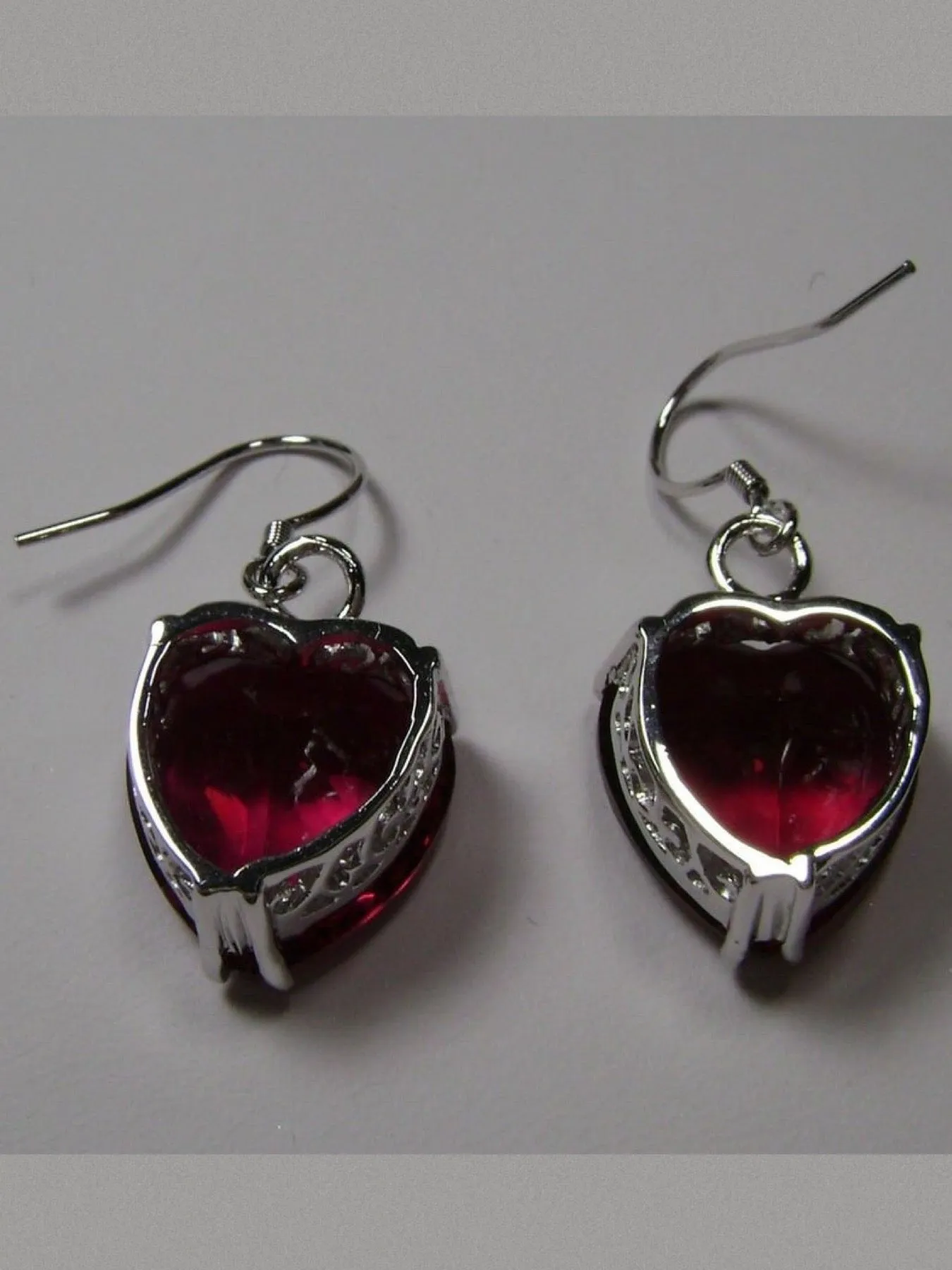 Garnet Earrings, Heart Gemstone, Art Nouveau Jewelry #E38