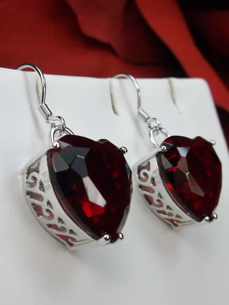 Garnet Earrings, Heart Gemstone, Art Nouveau Jewelry #E38