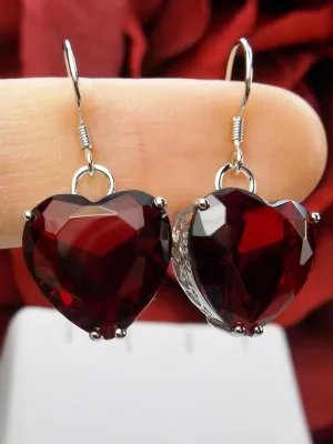 Garnet Earrings, Heart Gemstone, Art Nouveau Jewelry #E38
