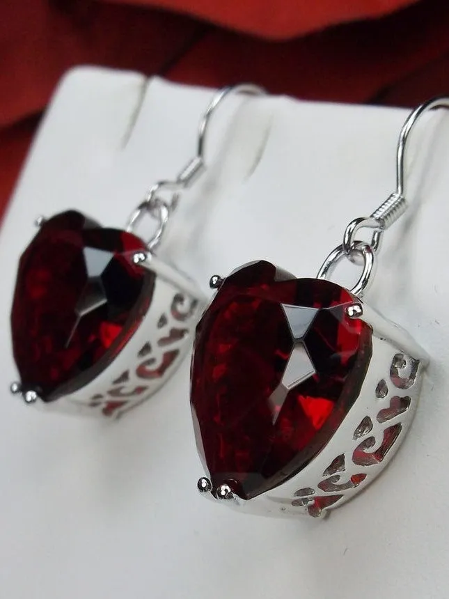 Garnet Earrings, Heart Gemstone, Art Nouveau Jewelry #E38
