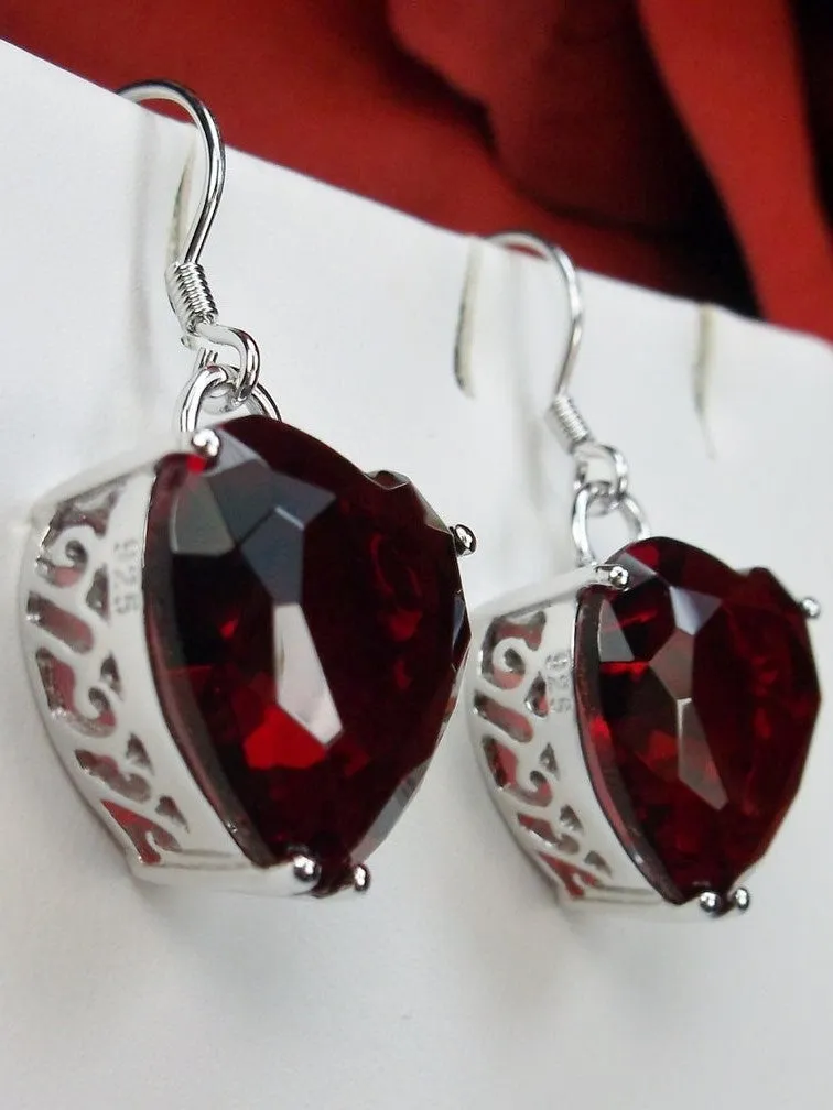 Garnet Earrings, Heart Gemstone, Art Nouveau Jewelry #E38
