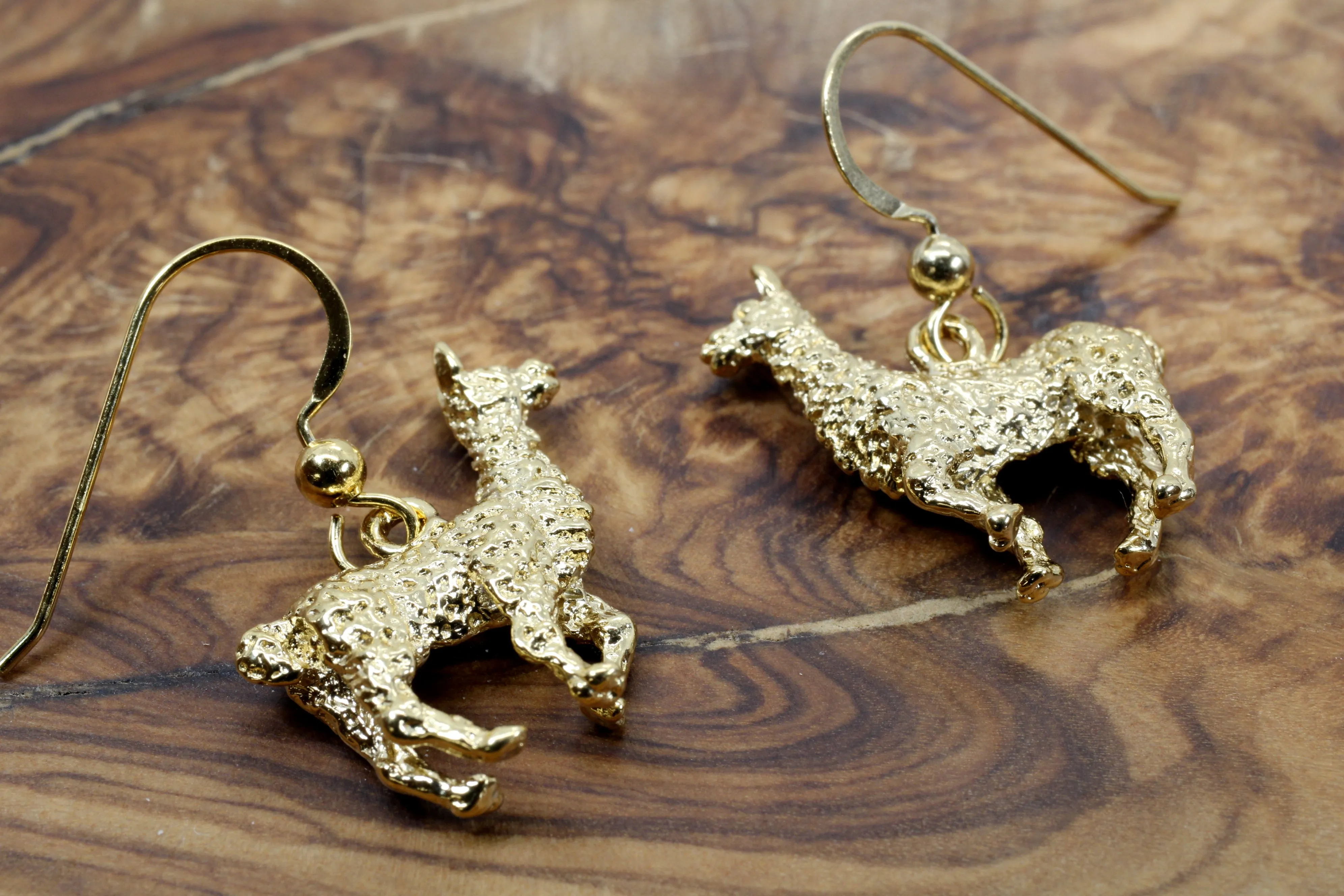 Gold Alpaca Earrings for her with large 3-D 14kt Gold Vermeil Alpacas