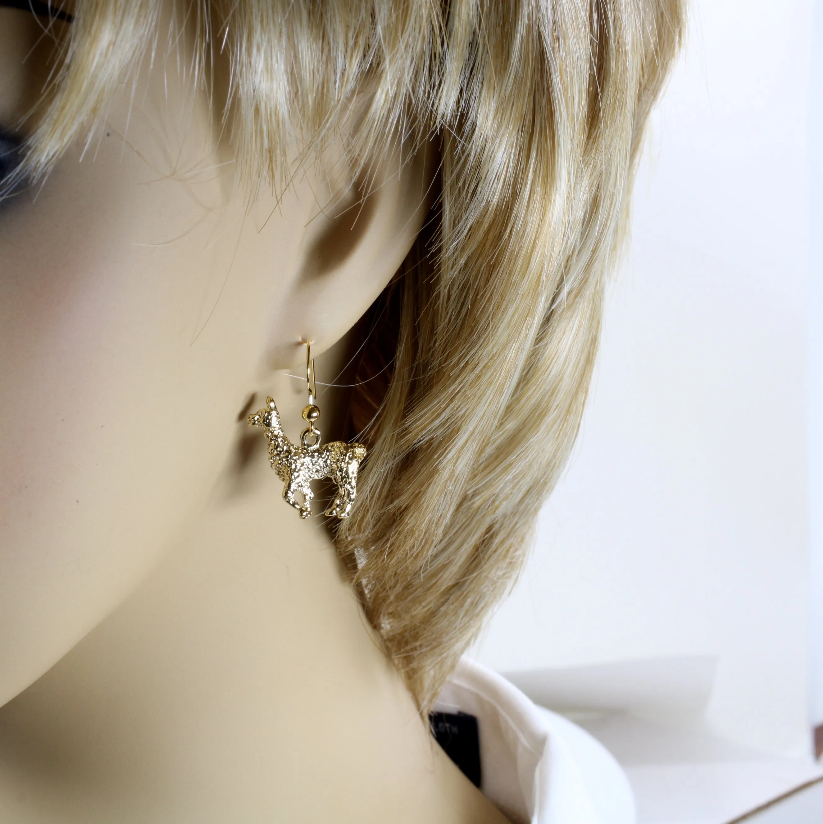 Gold Alpaca Earrings for her with large 3-D 14kt Gold Vermeil Alpacas