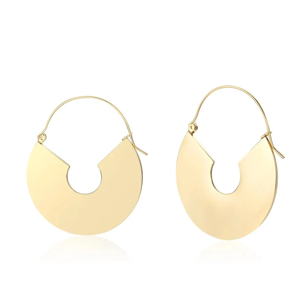Gold-color Stainless Steel Geometric Shaped Exaggerated Hoop Earring, Party Accessorise for Women
