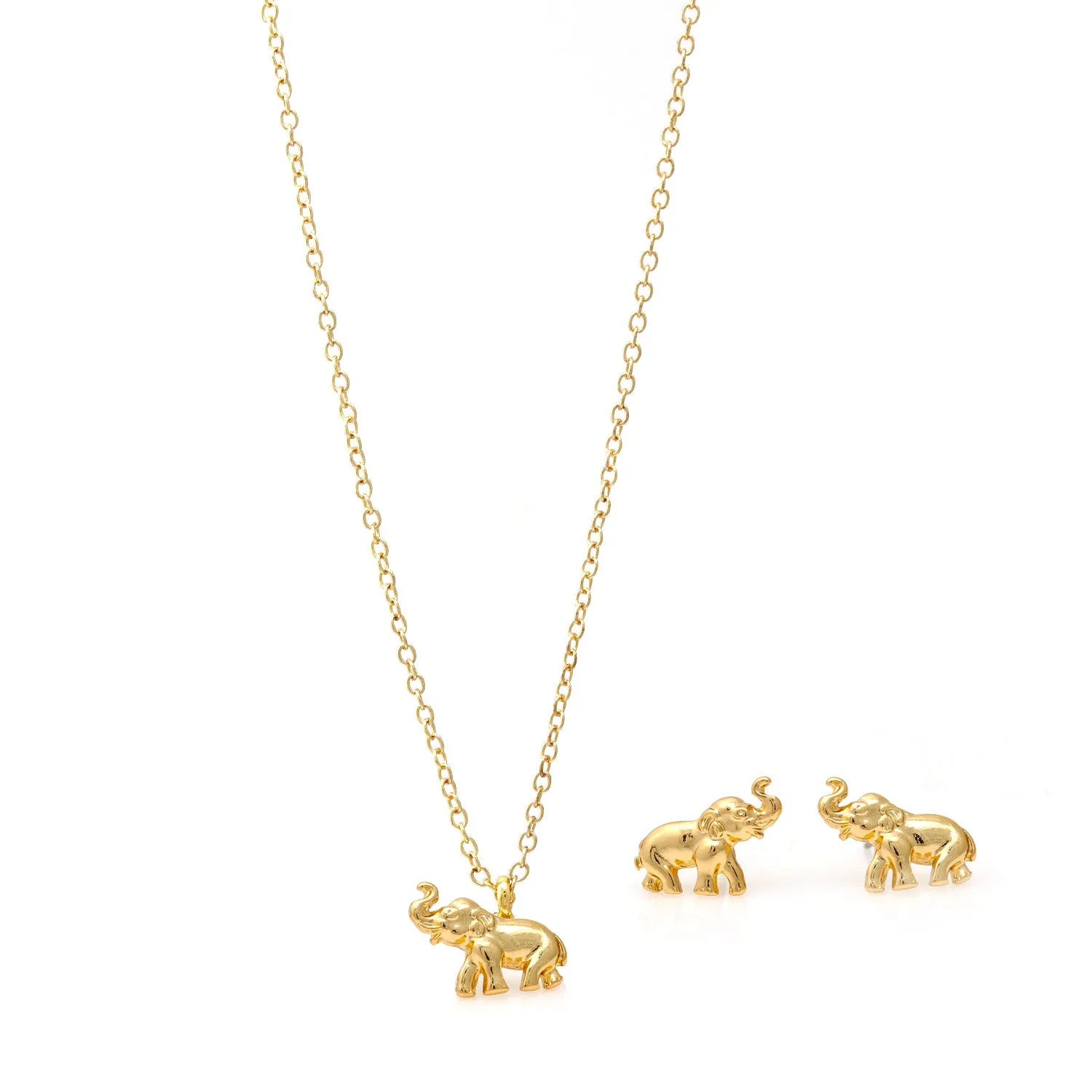 GOLD ELEPHANT PENDANT NECKLACE AND EARRINGS SET #SWKK-9481GLD (GB17)