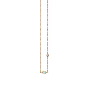 Gold Mini Enamel Eye Necklace with Bezel-Set Diamond