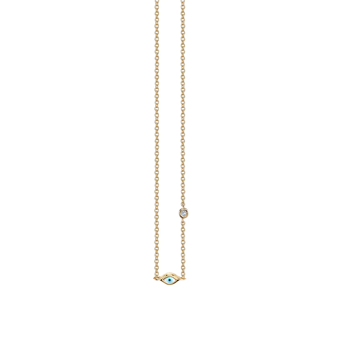 Gold Mini Enamel Eye Necklace with Bezel-Set Diamond