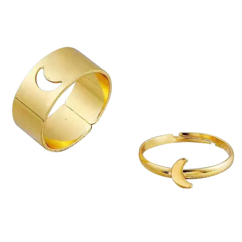 Golden Half Moon Matching Wrap Finger Couple Ring