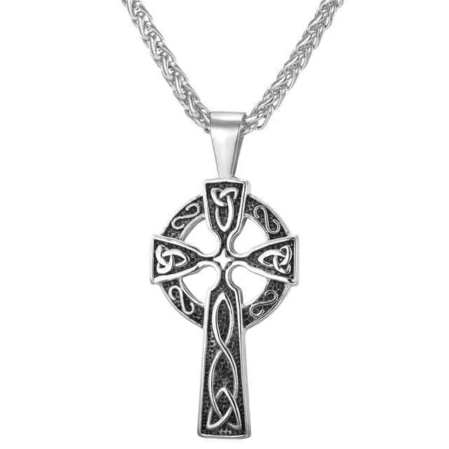 Golden Stainless Steel Triquetra Irish Cross Pendant Necklace
