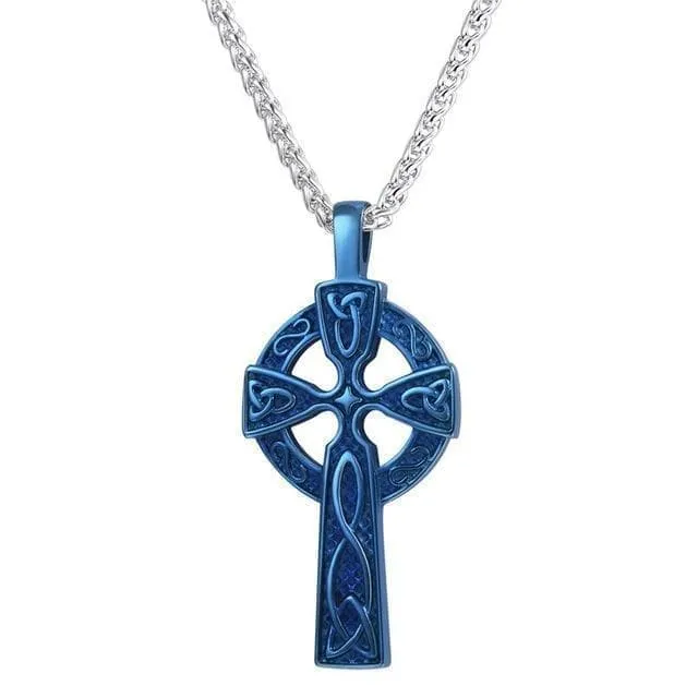 Golden Stainless Steel Triquetra Irish Cross Pendant Necklace