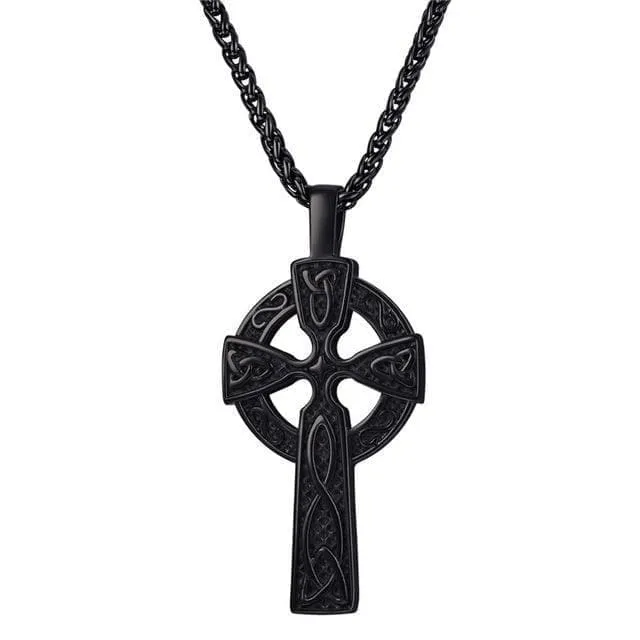Golden Stainless Steel Triquetra Irish Cross Pendant Necklace