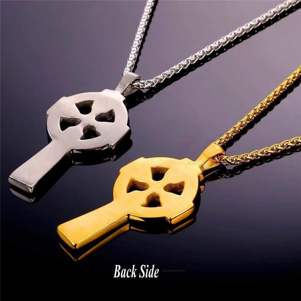Golden Stainless Steel Triquetra Irish Cross Pendant Necklace