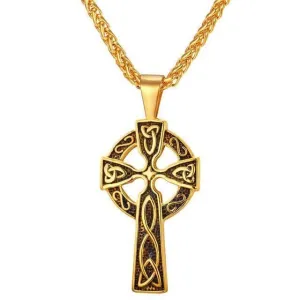 Golden Stainless Steel Triquetra Irish Cross Pendant Necklace