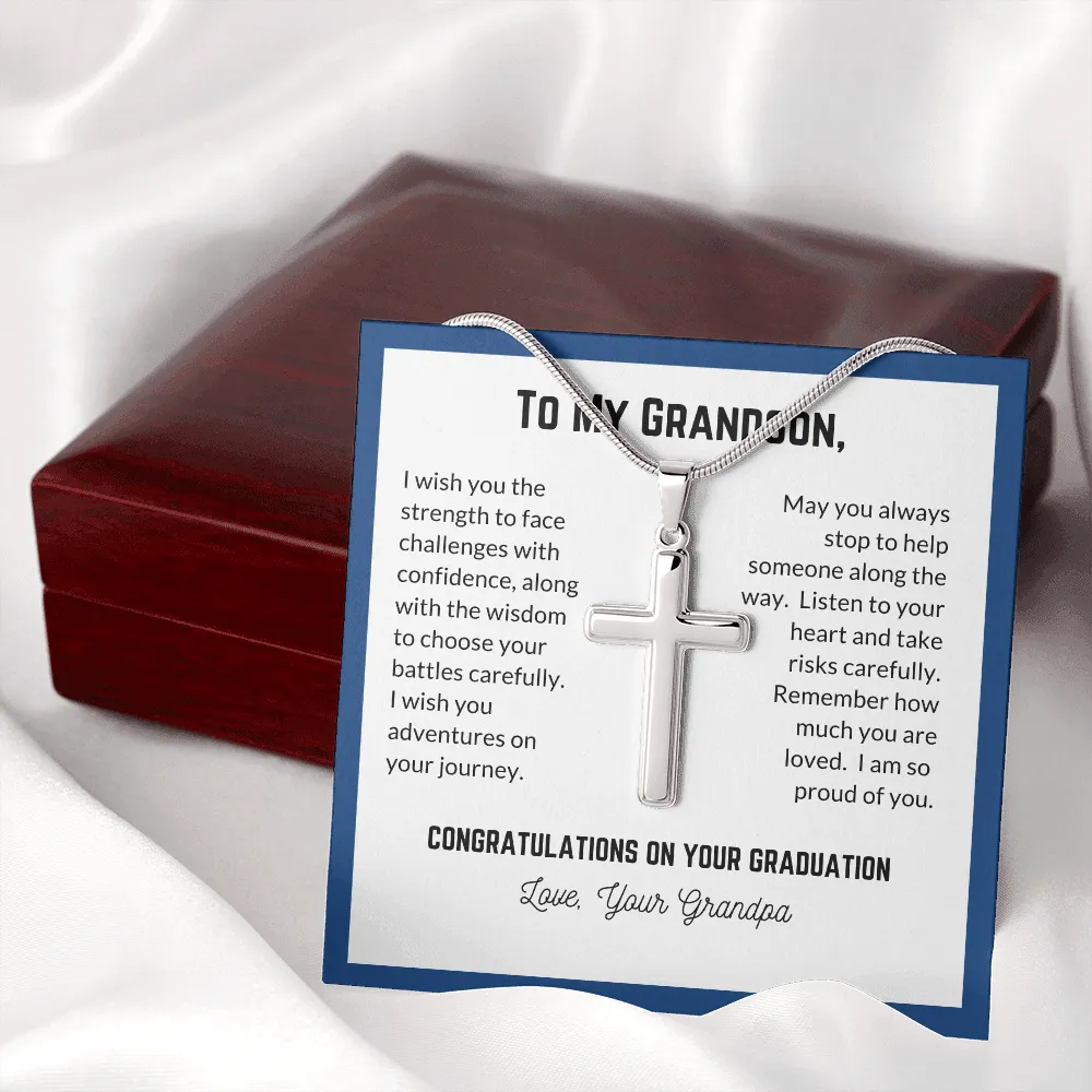 Grandson's Graduation, From Grandpa-Silver Cross Necklace