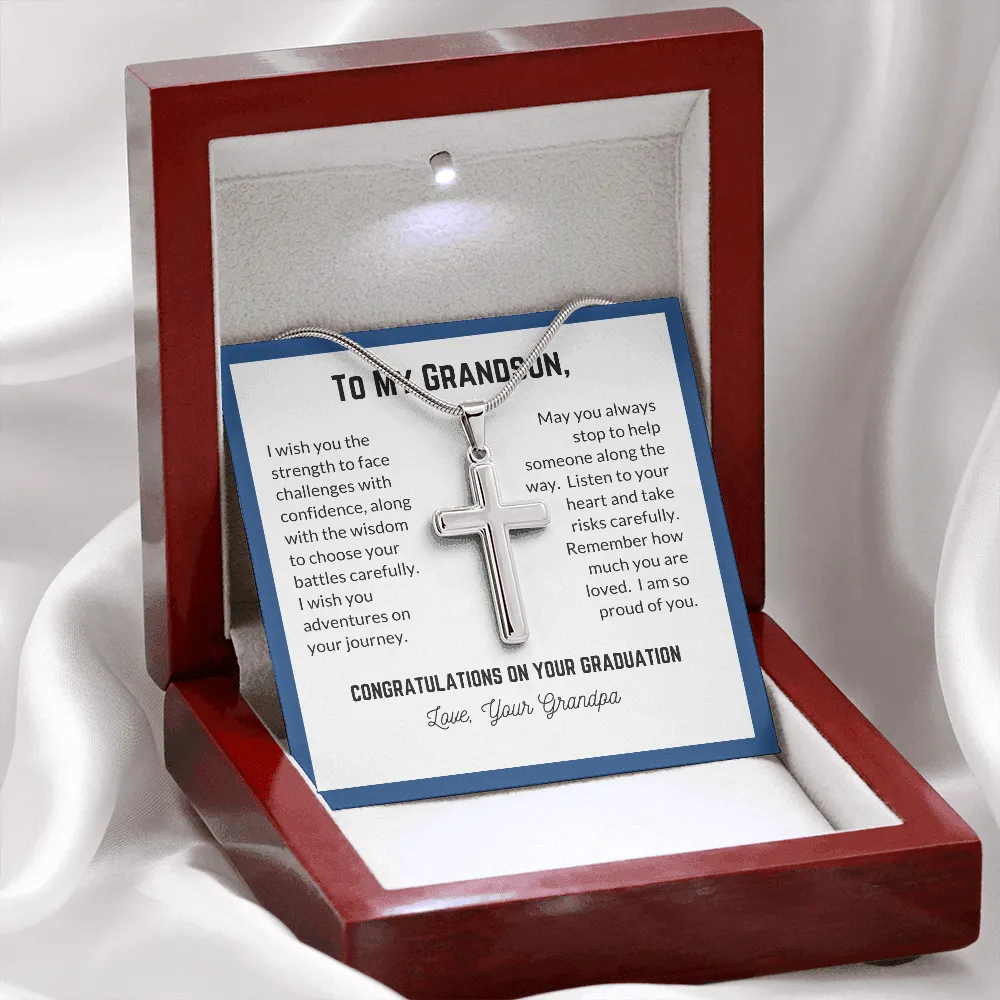 Grandson's Graduation, From Grandpa-Silver Cross Necklace