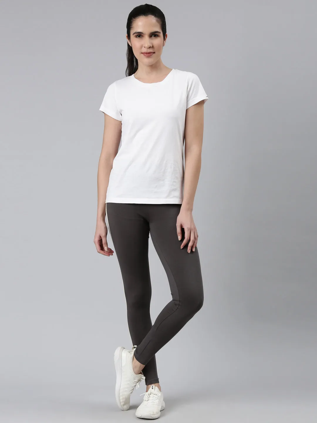 Grey Cotton Stretch Side Stripes Active Leggings
